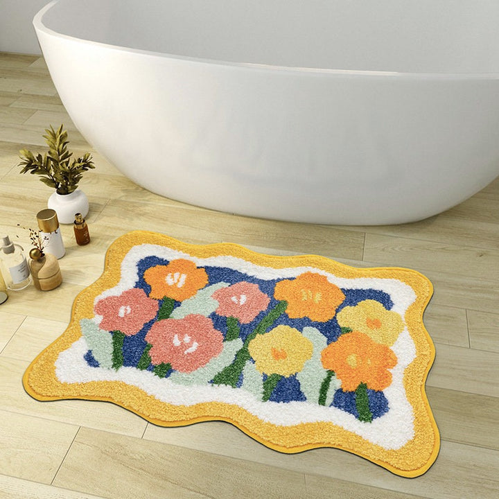 Skanto | Fargerik Blomst Badmatte, Orange Flora Myk Badteppe, Vevd Badmatte, Lilla Tulipan Vann-absorberende Sklisikker Badmatte