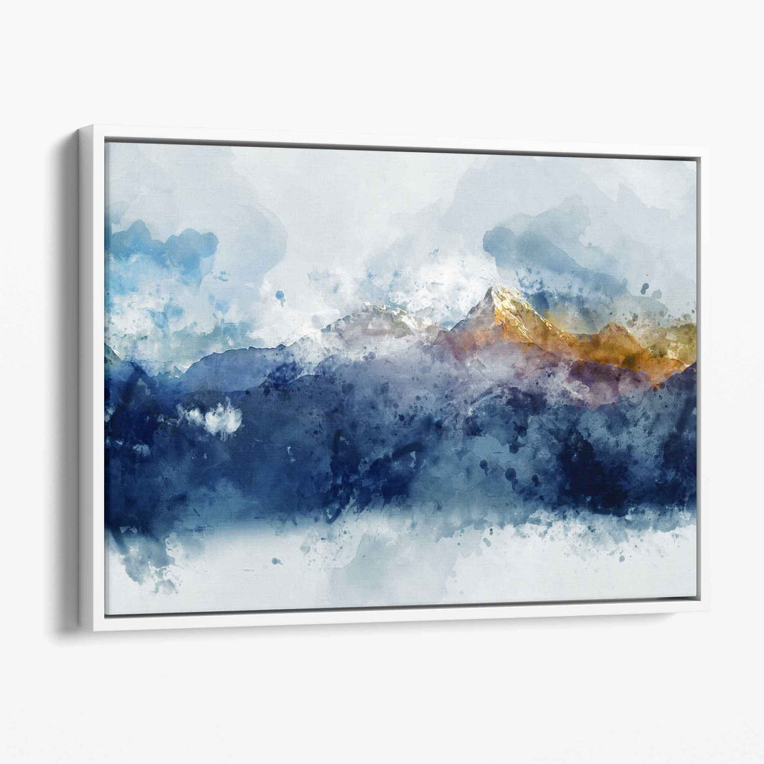 Abstrakt veggkunst med blå og gule fjell (lerretsbilde)
