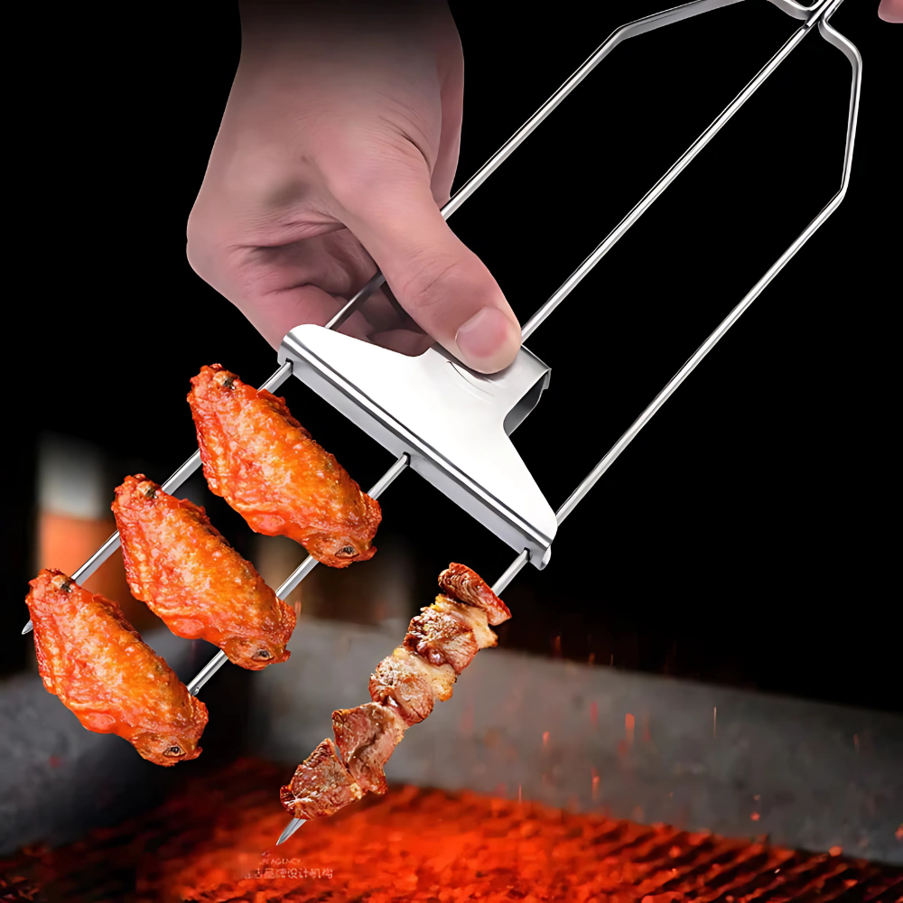 Skanto | Rustfritt Stål BBQ Spyd Triple Grill Verktøy