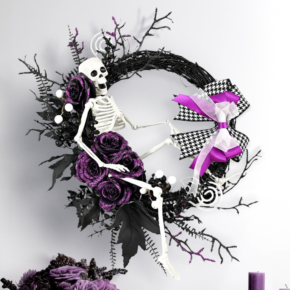 Skanto | Halloween Gothic Floral Spiderweb Krans | Spooky Dørdekor