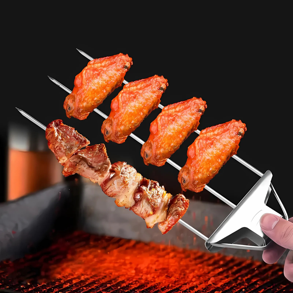 Skanto | Rustfritt Stål BBQ Spyd Triple Grill Verktøy
