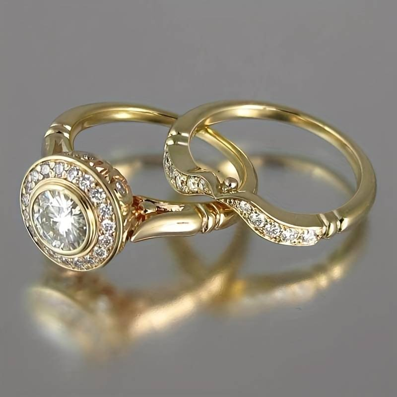 Elegant Utformet Vintage Gull & Zirkonia Ring Sett - Viviana Samling Skanto