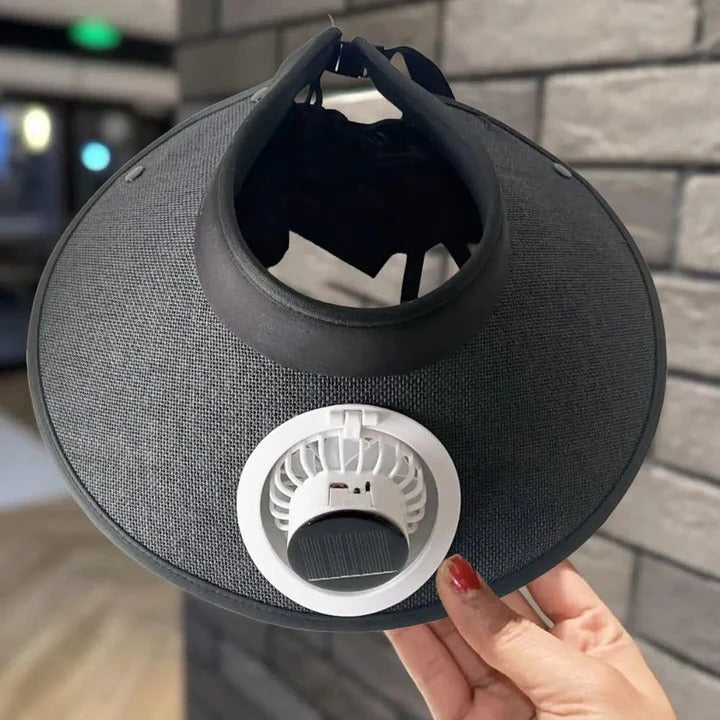 Bred brim solhatt med solcelledrevet vifte | Skanto