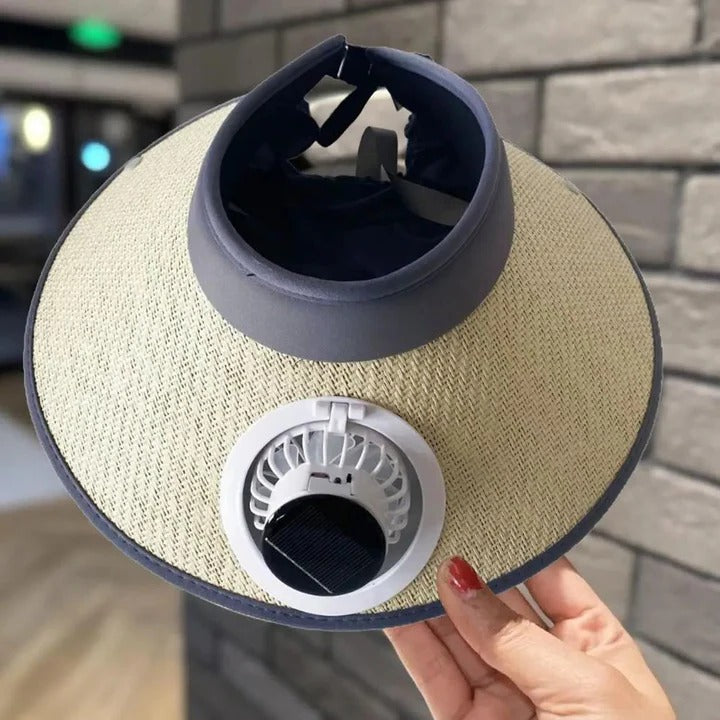 Bred brim solhatt med solcelledrevet vifte | Skanto