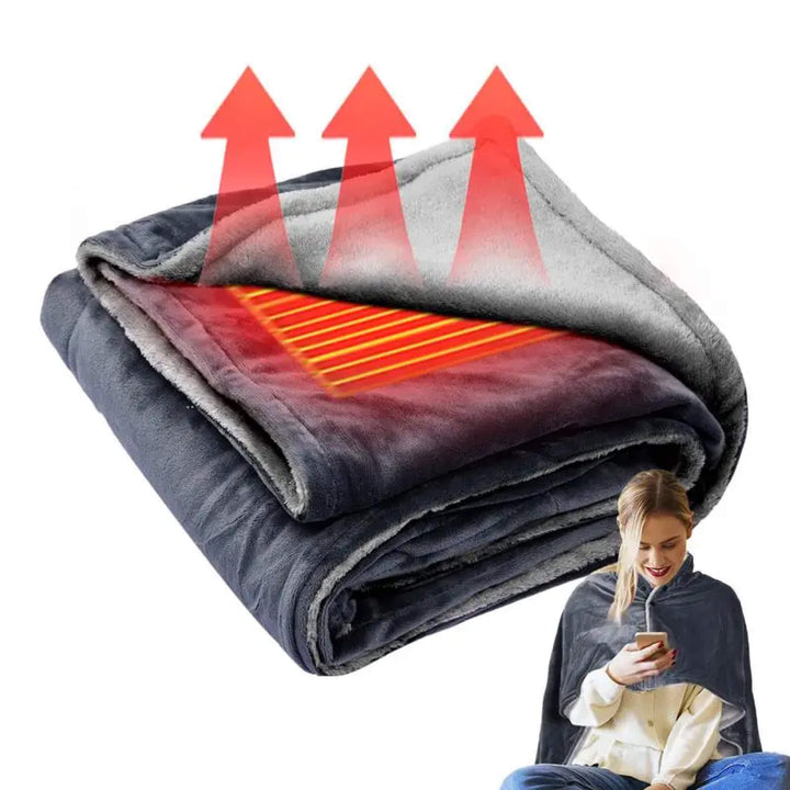 Skanto | Elektrisk oppvarmet kastet over- og underteppe poncho med fleece