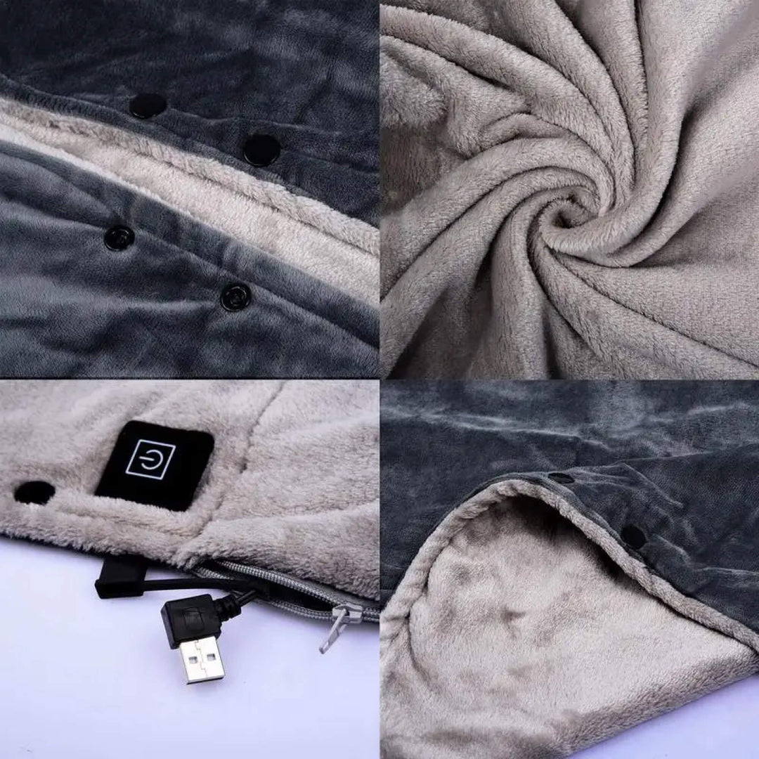 Skanto | Elektrisk oppvarmet kastet over- og underteppe poncho med fleece