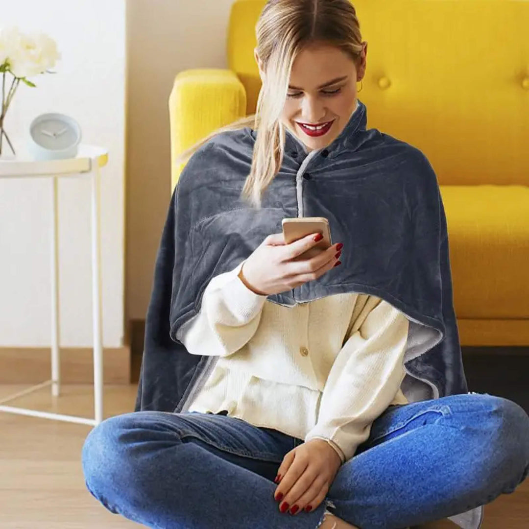 Skanto | Elektrisk oppvarmet kastet over- og underteppe poncho med fleece