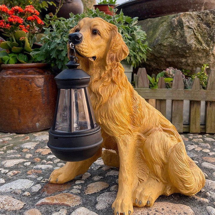 Solarbetriebene Garten-Hundestatue mit Beluchtung