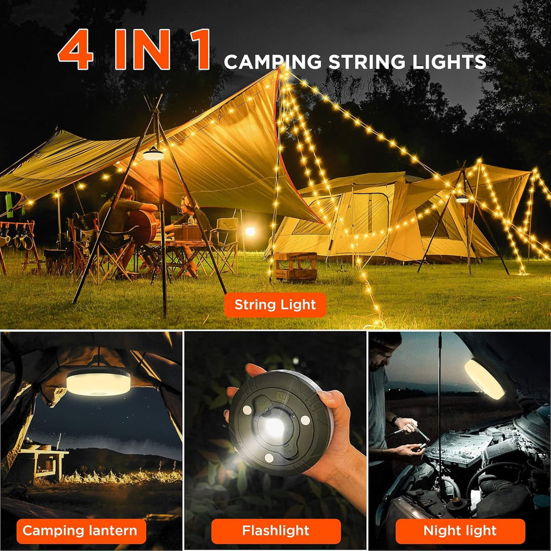 Skanto | 4 i 1 Camp Light – Bærbar campinglanterne, lyskilder med 8 lysmoduser, oppladbart power bank for utendørs eventyr