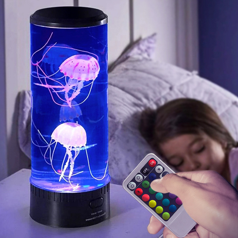 SerenitySphere – LED-akvarium-manetlampe | Beroligende lava lampe med 7 farger | Atmosfærisk belysning