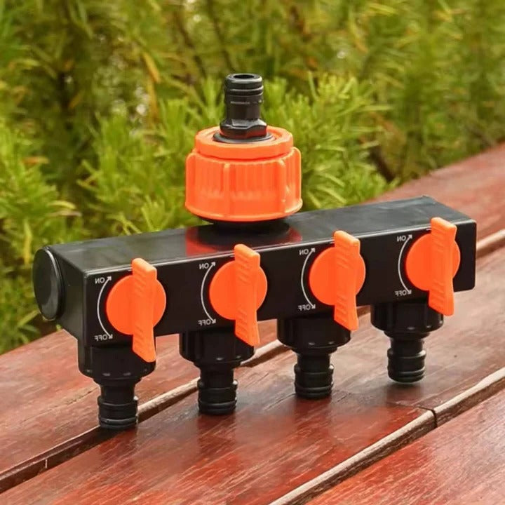 Skanto | 4-Way Metal Garden Hose Splitter med justerbare strømningsventiler