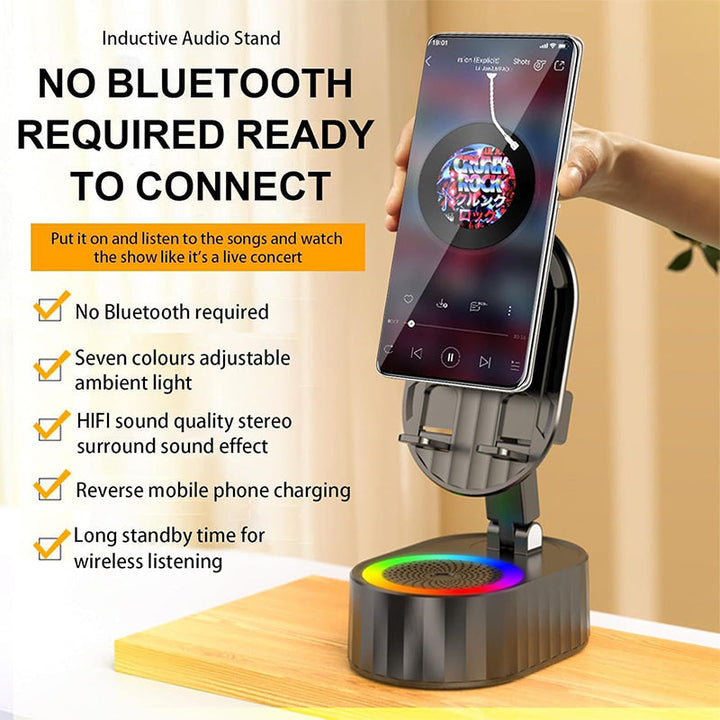 Skanto | 360° Justerbar Telefonsupport med Innebygd Bluetooth Høyttaler