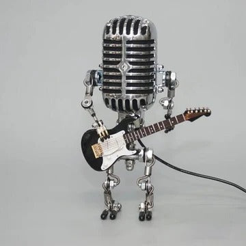 Skanto | Vintage Metal Microphone Robot Med Guitar Lampe