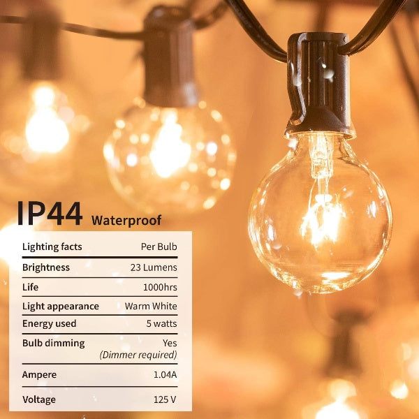 25FT Globe String Lights with Bulbs for Indoor/Outdoor Vanntett Koble Sammen Henge Lys til Bakgård Veranda Balkong Fest Dekor | Skanto