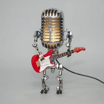 Skanto | Vintage Metal Microphone Robot Med Guitar Lampe