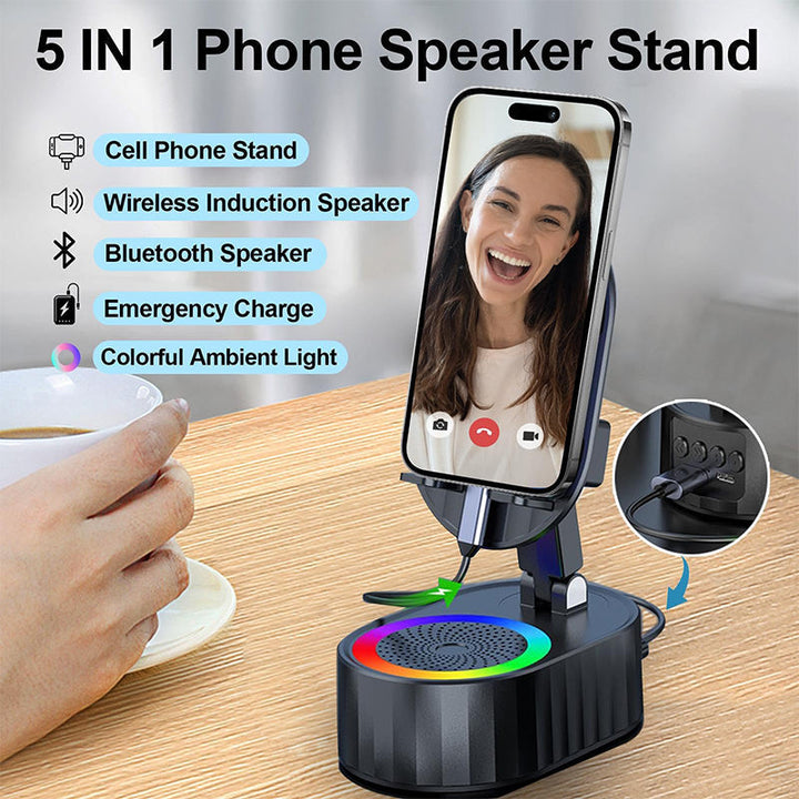Skanto | 360° Justerbar Telefonsupport med Innebygd Bluetooth Høyttaler