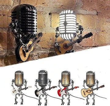 Skanto | Vintage Metal Microphone Robot Med Guitar Lampe