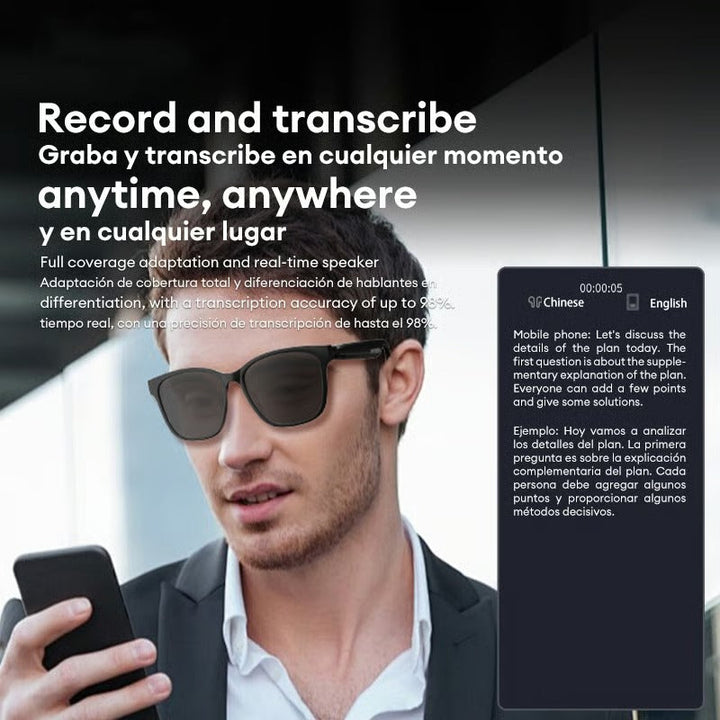 Skanto | Smarte Oversettelsesbriller | AI Sanntids Taletranslator | Bluetooth 5.4 med Åpen Øre Høyttalere