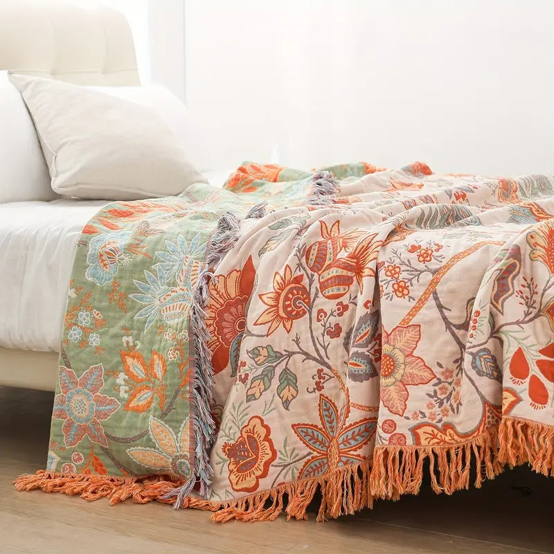 Skanto | Rustikk Blomster Boho Teppes | 100% Bomulls Teppes for Sensitiv Hud