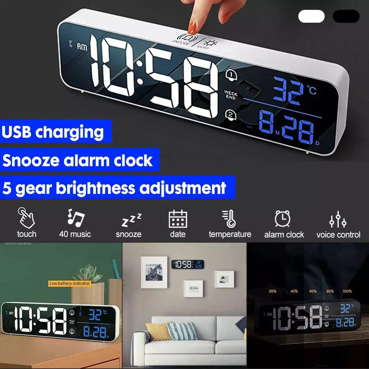Smart Digital LED Musikk Alarm Temperatur Klokke