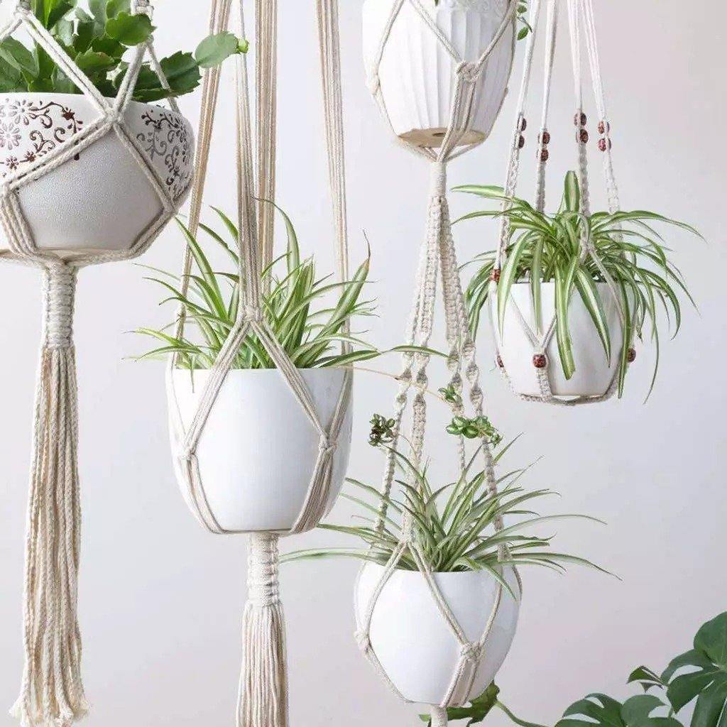 Skanto | 4-delt håndlaget Boho makramee planteholder sett