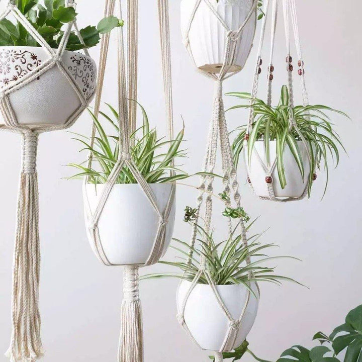 Skanto | 4-delt håndlaget Boho makramee planteholder sett