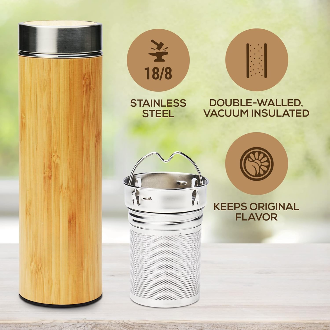 Skanto | Isolert Premium Bambus Løsblade Te Infuser Flaske - 500ml