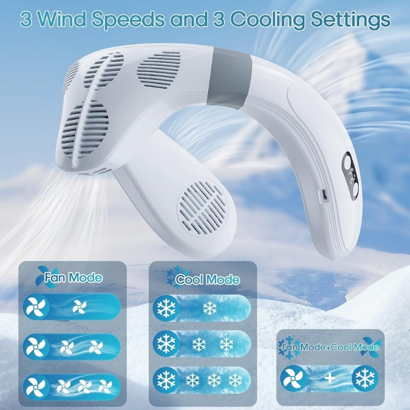Dual-Cooling Neck Fan med 5200mAh Batteri & Kjøleplate | Skanto