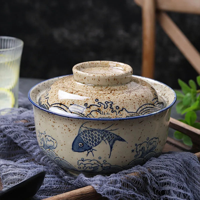 Japansk stil ramenbolle med lokk keramisk nuddelbolle servise | Skanto
