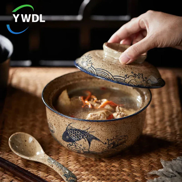 Japansk stil ramenbolle med lokk keramisk nuddelbolle servise | Skanto