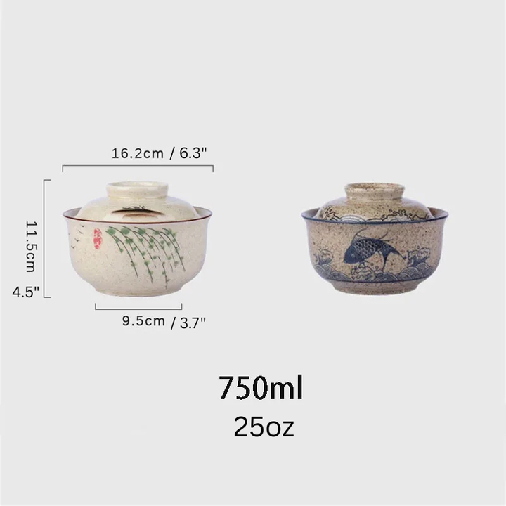 Japansk stil ramenbolle med lokk keramisk nuddelbolle servise | Skanto