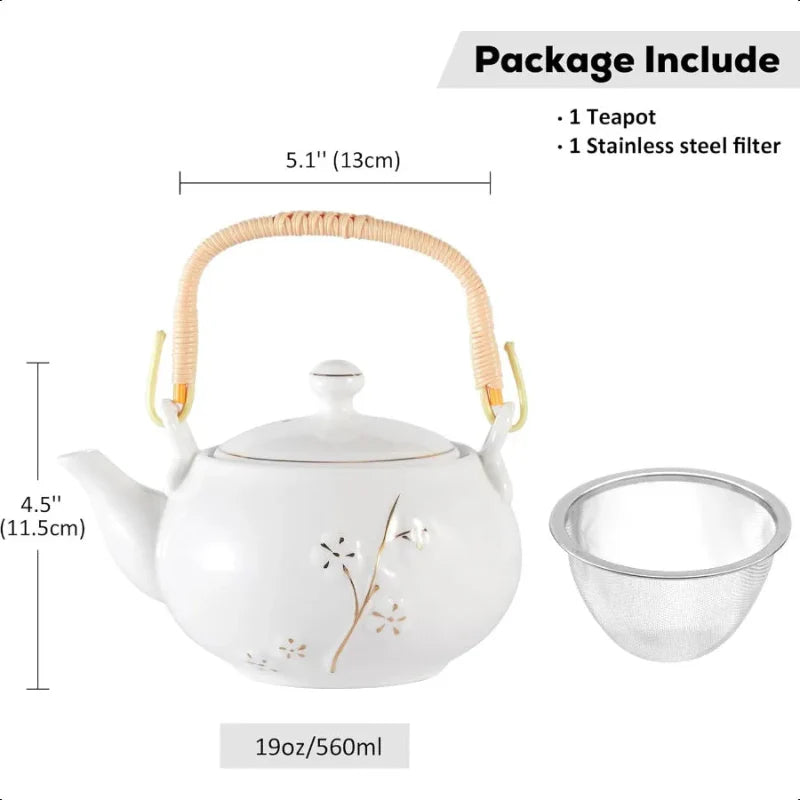 Japansk tekanne hvit porselen kinesisk tekanne med rustfritt stål infuser | Skanto