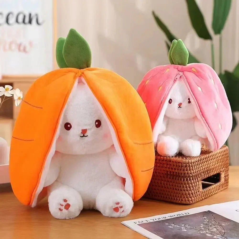Skanto | Fluffy Strawberry Carrot Bunny Zip Up Plushie