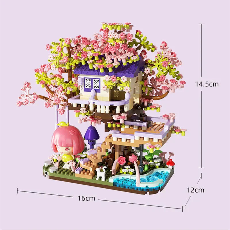 Skanto | Kawaii Sakura Kirsebærblomst Lilla Trehus Nano Byggesett
