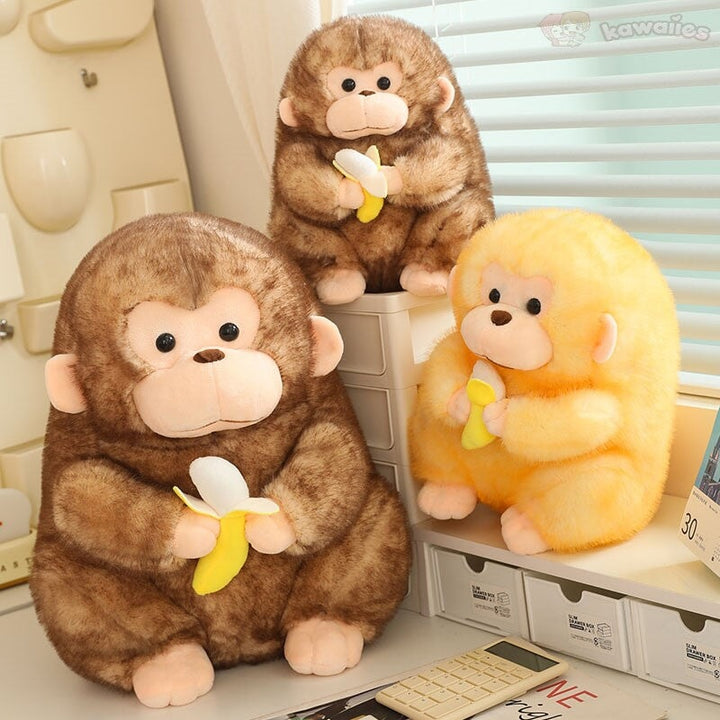 Skanto | Kawaii Gul Brun Chunky Ape Med Banan Plushie