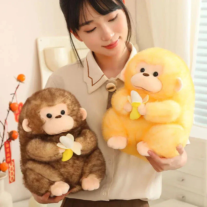 Skanto | Kawaii Gul Brun Chunky Ape Med Banan Plushie