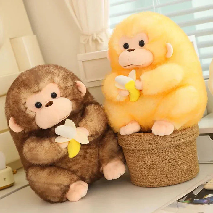 Skanto | Kawaii Gul Brun Chunky Ape Med Banan Plushie