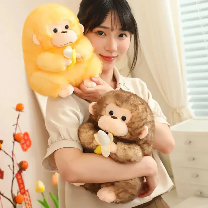 Skanto | Kawaii Gul Brun Chunky Ape Med Banan Plushie