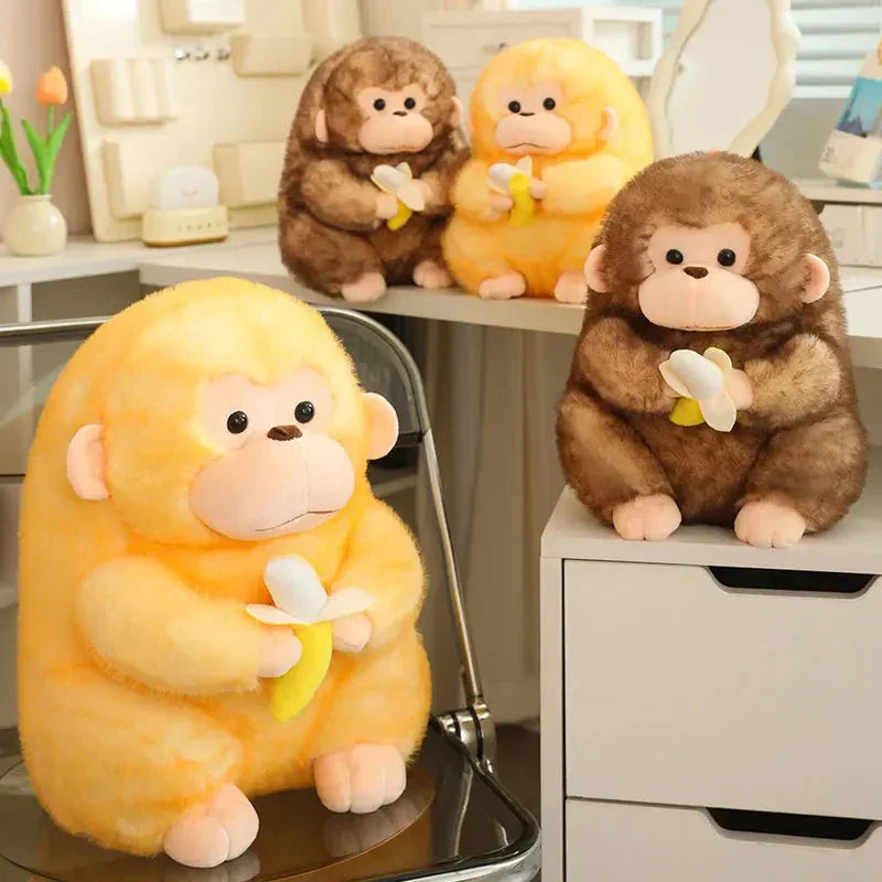 Skanto | Kawaii Gul Brun Chunky Ape Med Banan Plushie