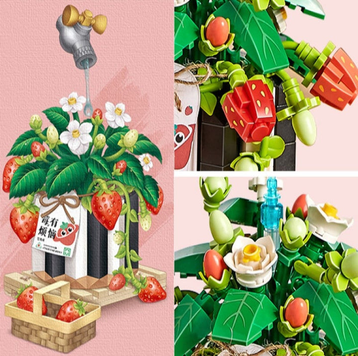 Skanto | Jordbærpotte & Rød Blomst Mikro Byggeklosser