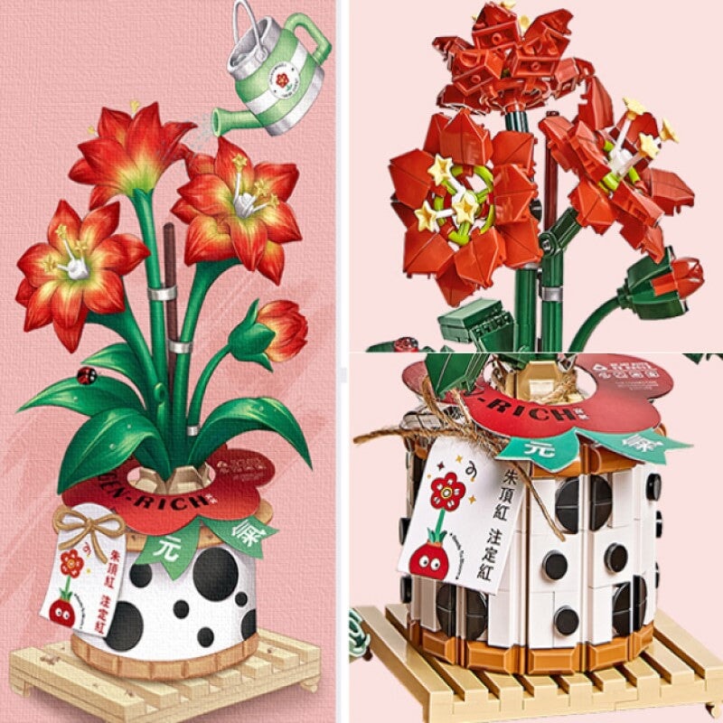 Skanto | Jordbærpotte & Rød Blomst Mikro Byggeklosser