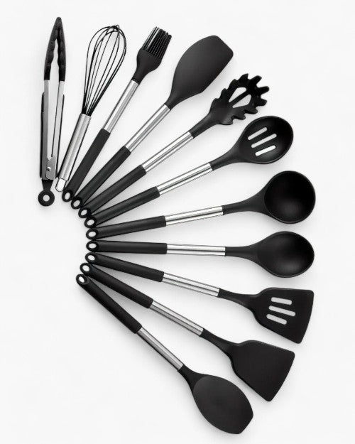 KITCHENORA – Komplettes Küchenhelfer-Set mit Silikonköpfen und Griffen in Holzoptik