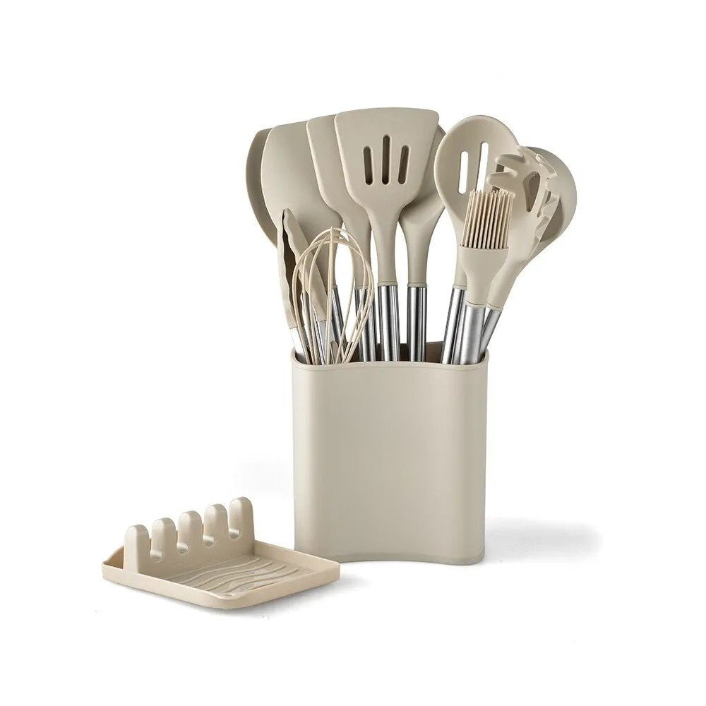 KITCHENORA – Komplettes Küchenhelfer-Set mit Silikonköpfen und Griffen in Holzoptik