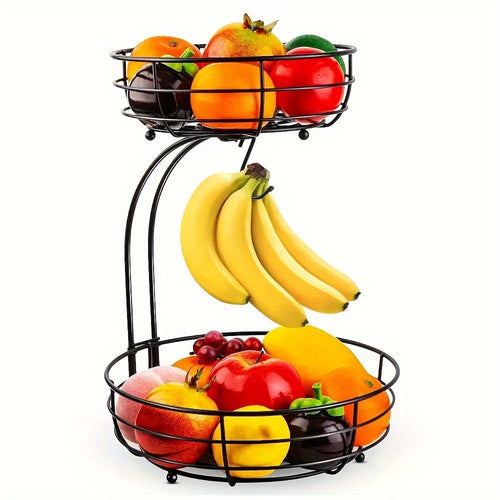 Skanto | KITCHENOVA FRUIT HAVEN – 2-lags metall fruktkurv med bananstativ