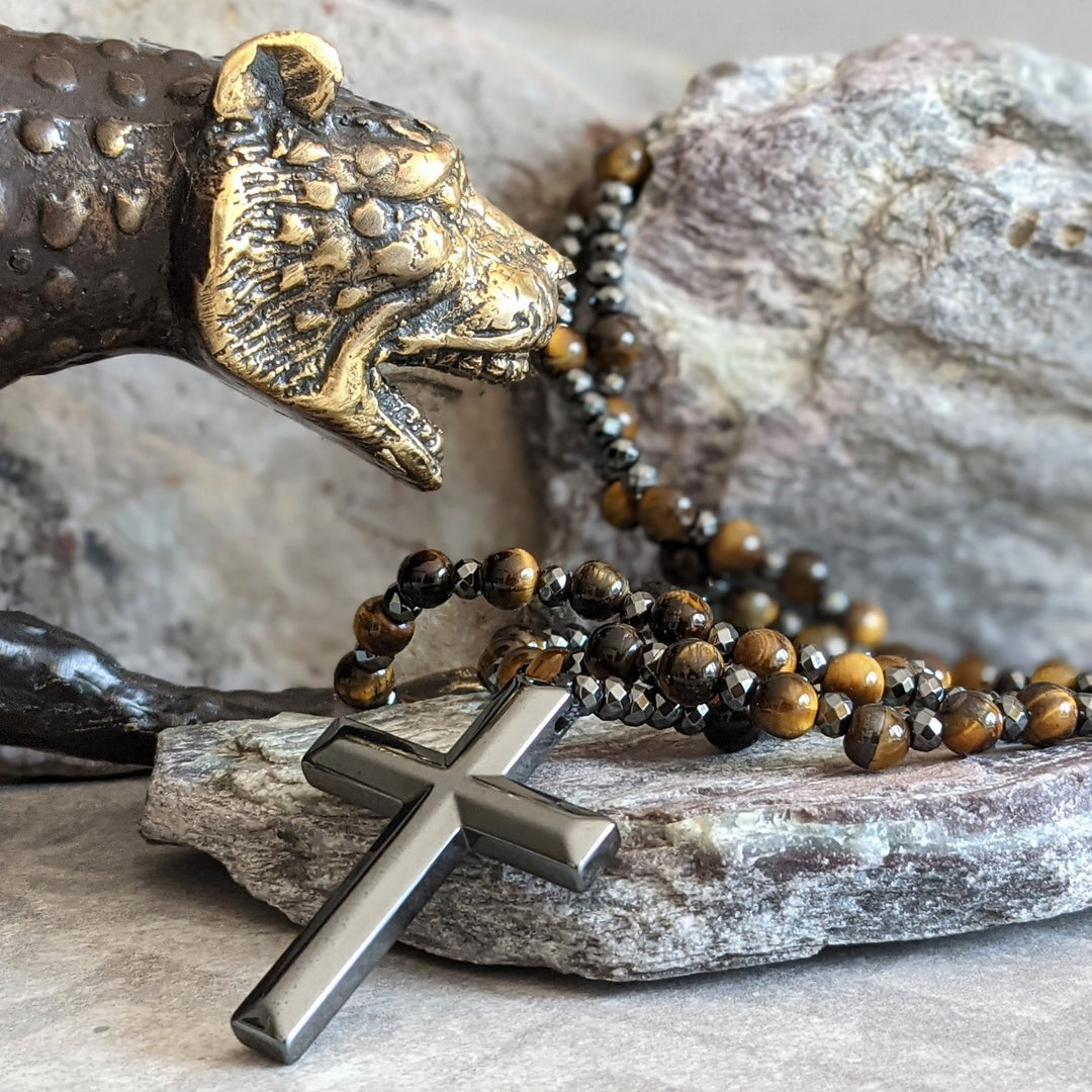 Orion-Spirituelle Halskette mit Tigerauge og Lapislazuli – Rosenkranz für Männer
