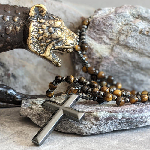 Orion-Spirituelle Halskette mit Tigerauge og Lapislazuli – Rosenkranz für Männer