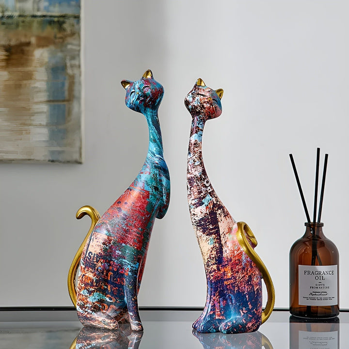 Sweet Lovers – Håndmalt katteparskulptur for evig hengivenhet