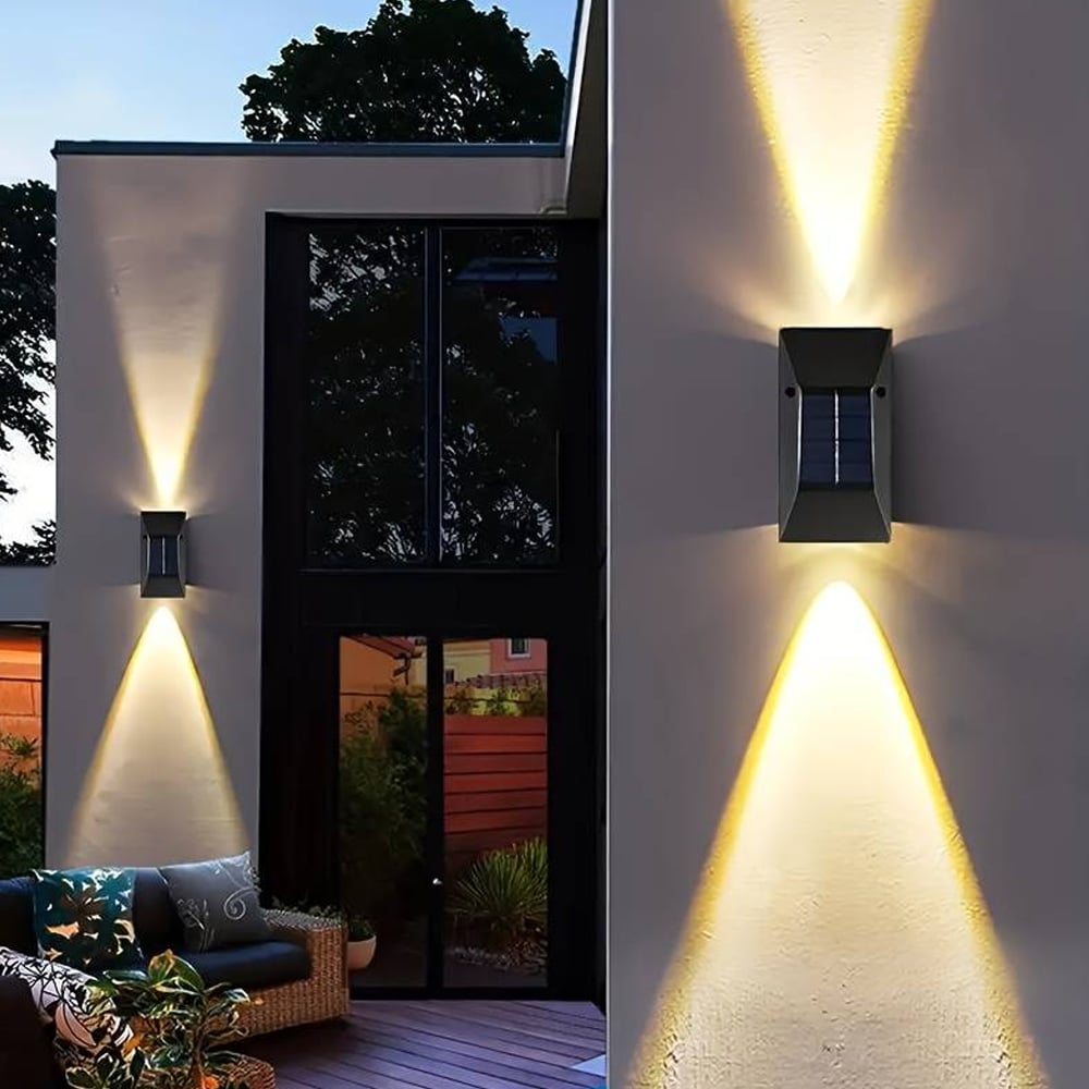 LED solcelle vegglampe (opp-nedlys), 2 stk. Svart | Skanto