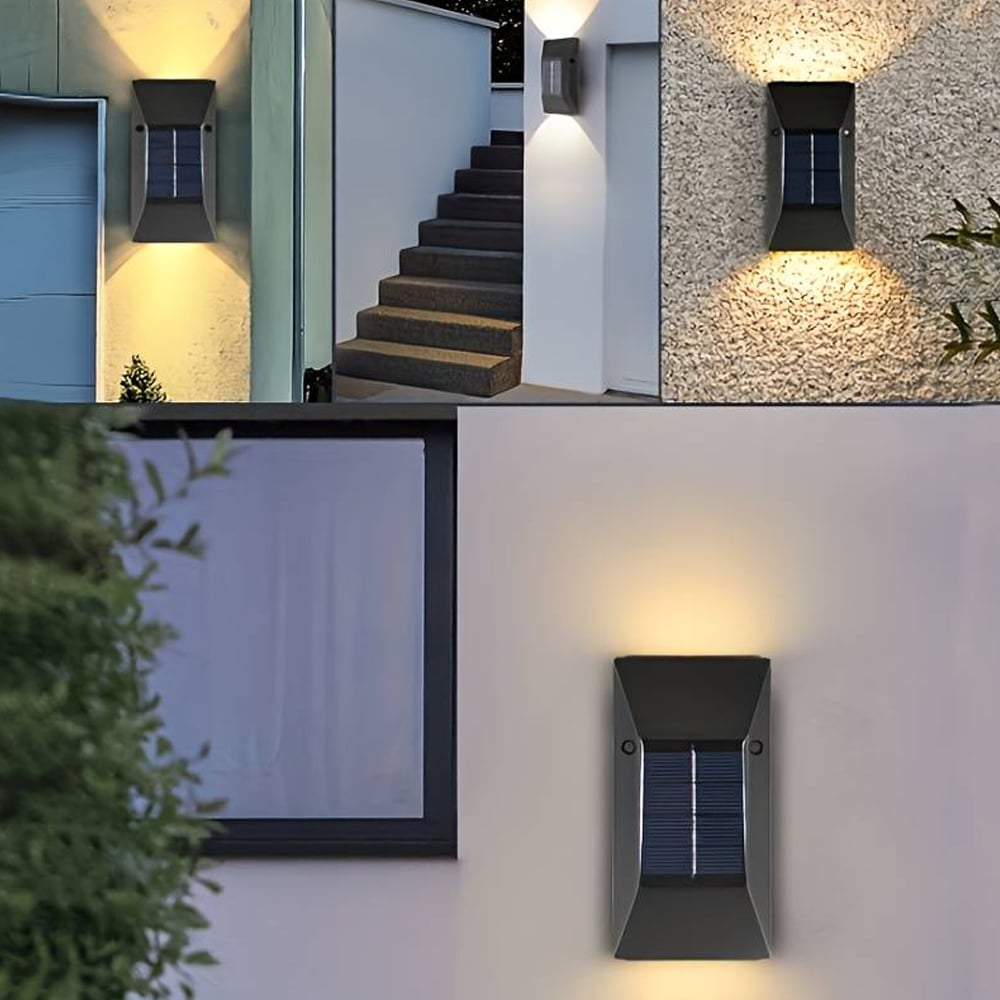 LED solcelle vegglampe (opp-nedlys), 2 stk. Svart | Skanto