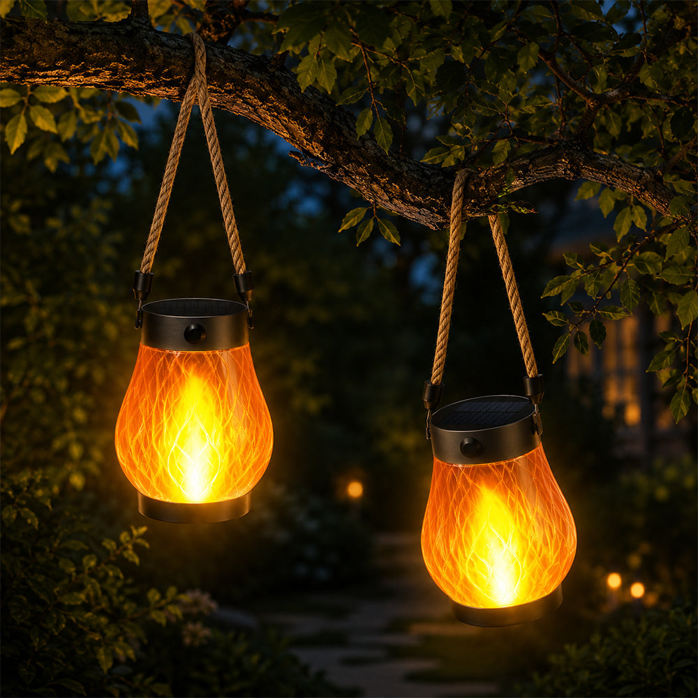 Solar Lantern Ø12 cm med Flamme Effekt Lys og Hamp Tau | Skanto
